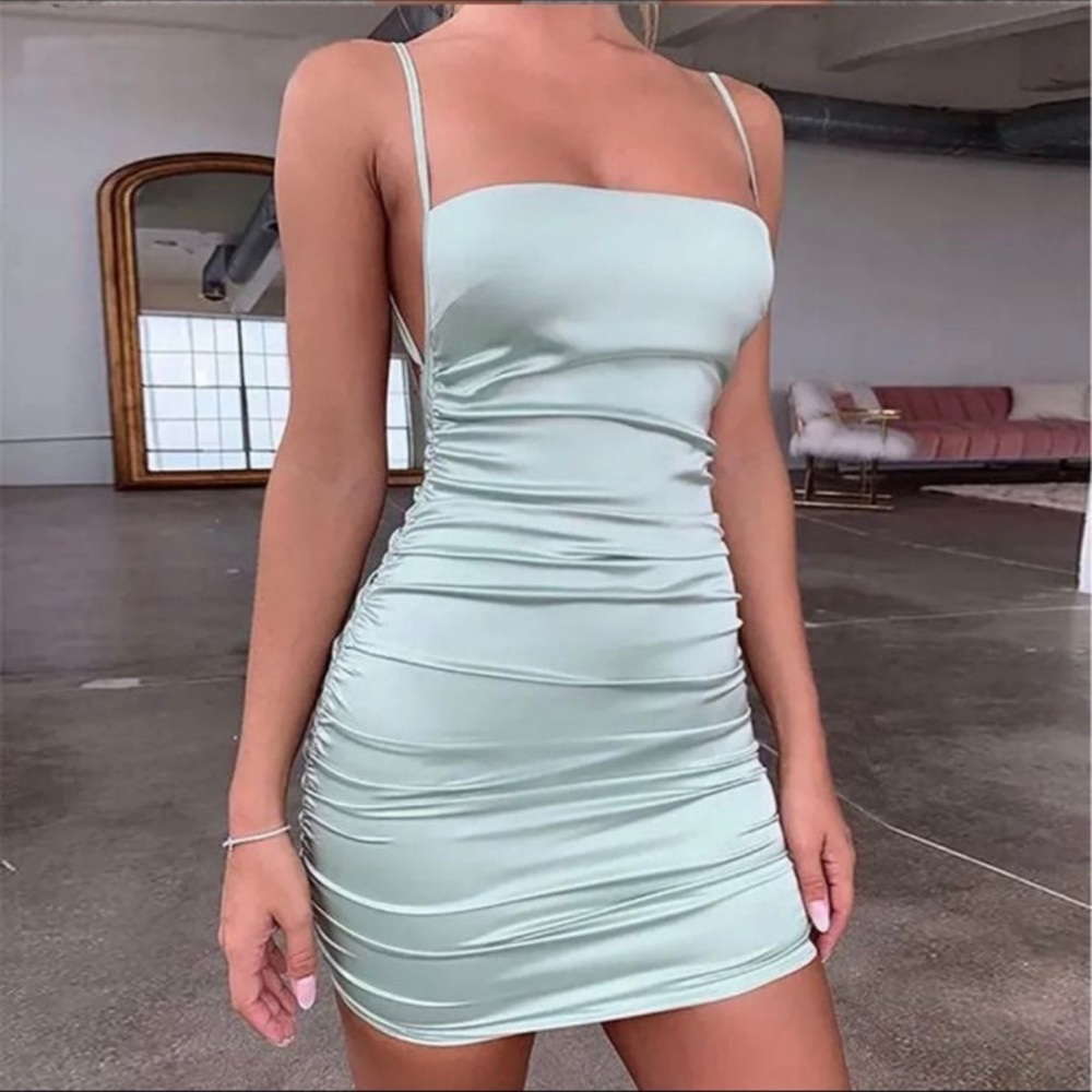 Mint open back dress